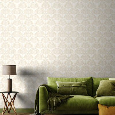 Palm Fan - Linen 10m Wallpaper