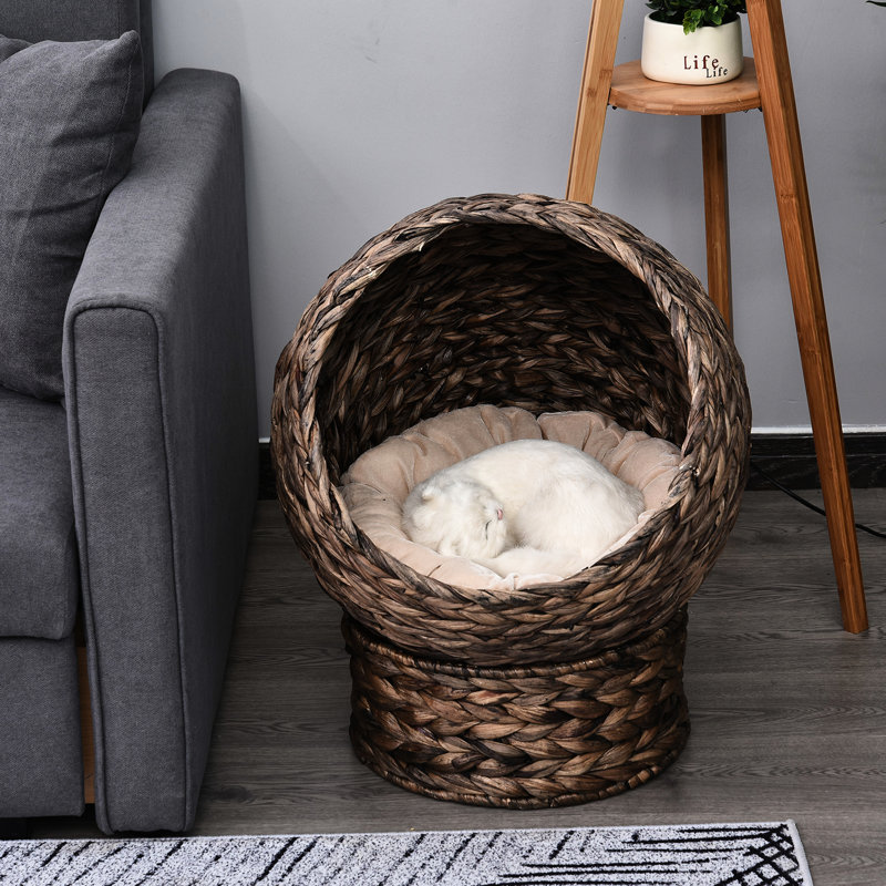 Panier pour chat surélevé à la main, coussin moelleux, H 23,5 po, lit gris, coussin moelleux, fauteuil à œufs,
