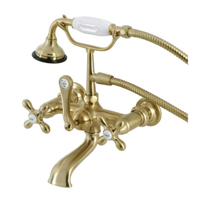 Kingston Brass Aqua Vintage Three-Handle 2-Hole Tub Wall Mount Clawfoot Tub Faucet with Hand Shower