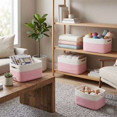 Ensemble de 4 paniers de rangement en corde de coton, étagères de rangement pour jouets et vêtements