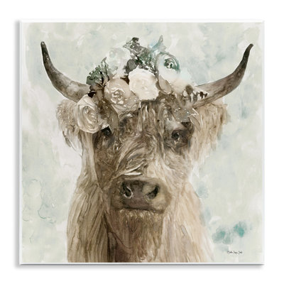 Delicate Soft Buffalo with Floral Crown by Stellar Design Studio - Graphic Art Print