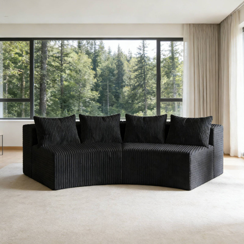 Canapé convertible modulaire avec rangement pour salon, 2, 24" H x 90.5" L x 36" W, Black