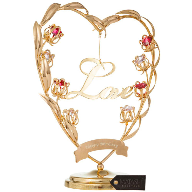 Sculpture plateau de table avec cristaux joyeux birthday, Or