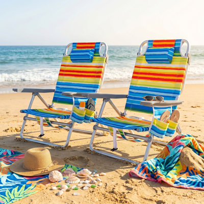 Beach Chairs Set of 2 Portable Folding Backpack Recliners