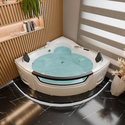 Baignoire tourbillon de coin en acrylique 60,6 po avec chaufferette Bluetooth Elarion