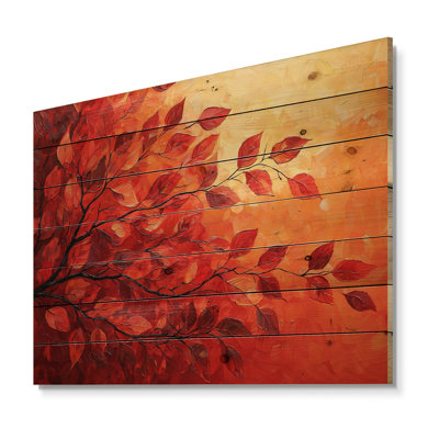 Autumn Sunset Maple Leaf I - Leaves Wood Wall Decor - On Natural Pine Wood