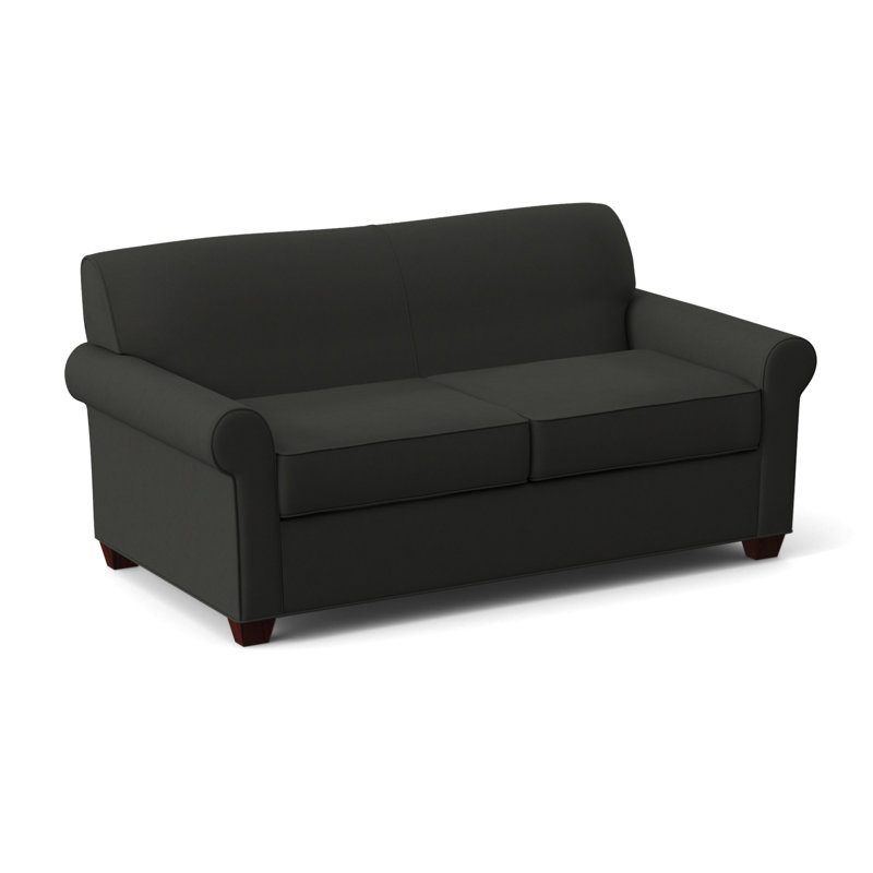 Finn Rolled Arm Sofa with Reversible Cushions, Empire Mahogany, Dillon Black, 34" H x 75" W x 36" D