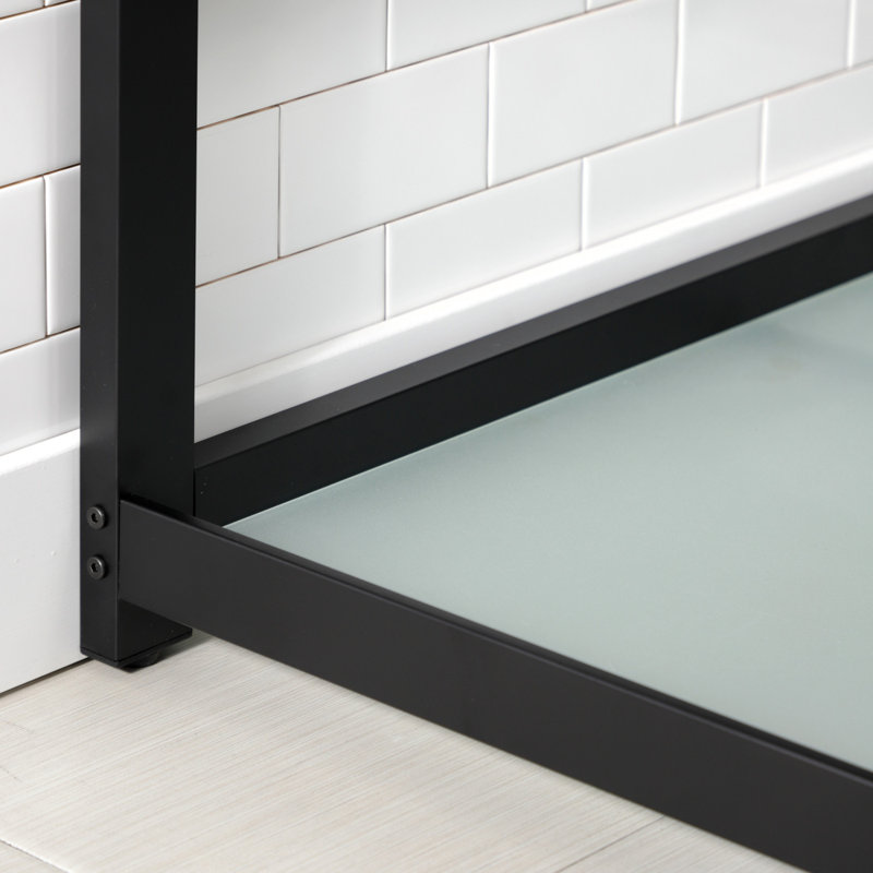 Kingston Brass Quadras 37-Inch Ceramic Console Sink with Steel Base and Glass Shelf (4-Inch, 3-Hole), White/Matte Black