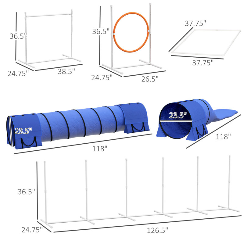 PawHut 7-Piece Blue Dog Agility Training Set