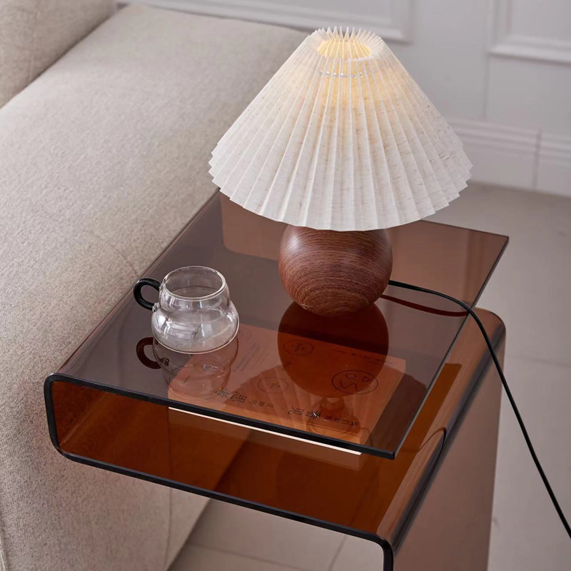 Glass Nightstand,side Table,s-shaped End Table For Living Room,bedside Table For Bedroom, Transparent Brown