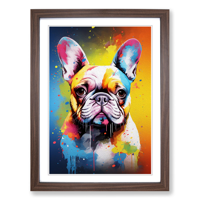 French Bulldog Art Informel Art - Framed Print, 64cm H x 46cm W, Walnut Framed