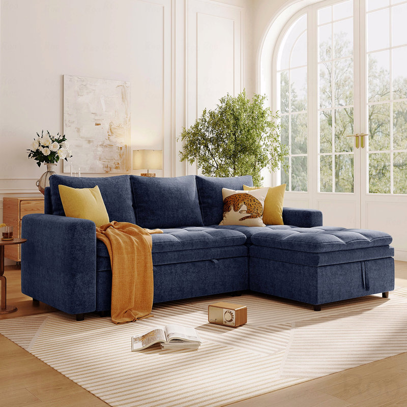 Basic Sectional Sofa, Soft  Upholstered  Sofa Bed With Storage Space