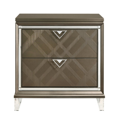 Table de chevet moderne de couleur champagne foncé avec deux tiroirs et un design pour la chambre à coucher