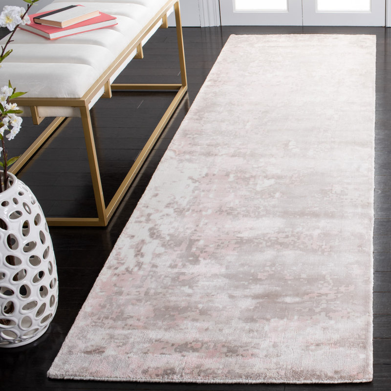 Tapis rose tissé à plat à la main à motif abstrait Mcelroy, Tapis de couloir 2 pi 6 po x 9 pi