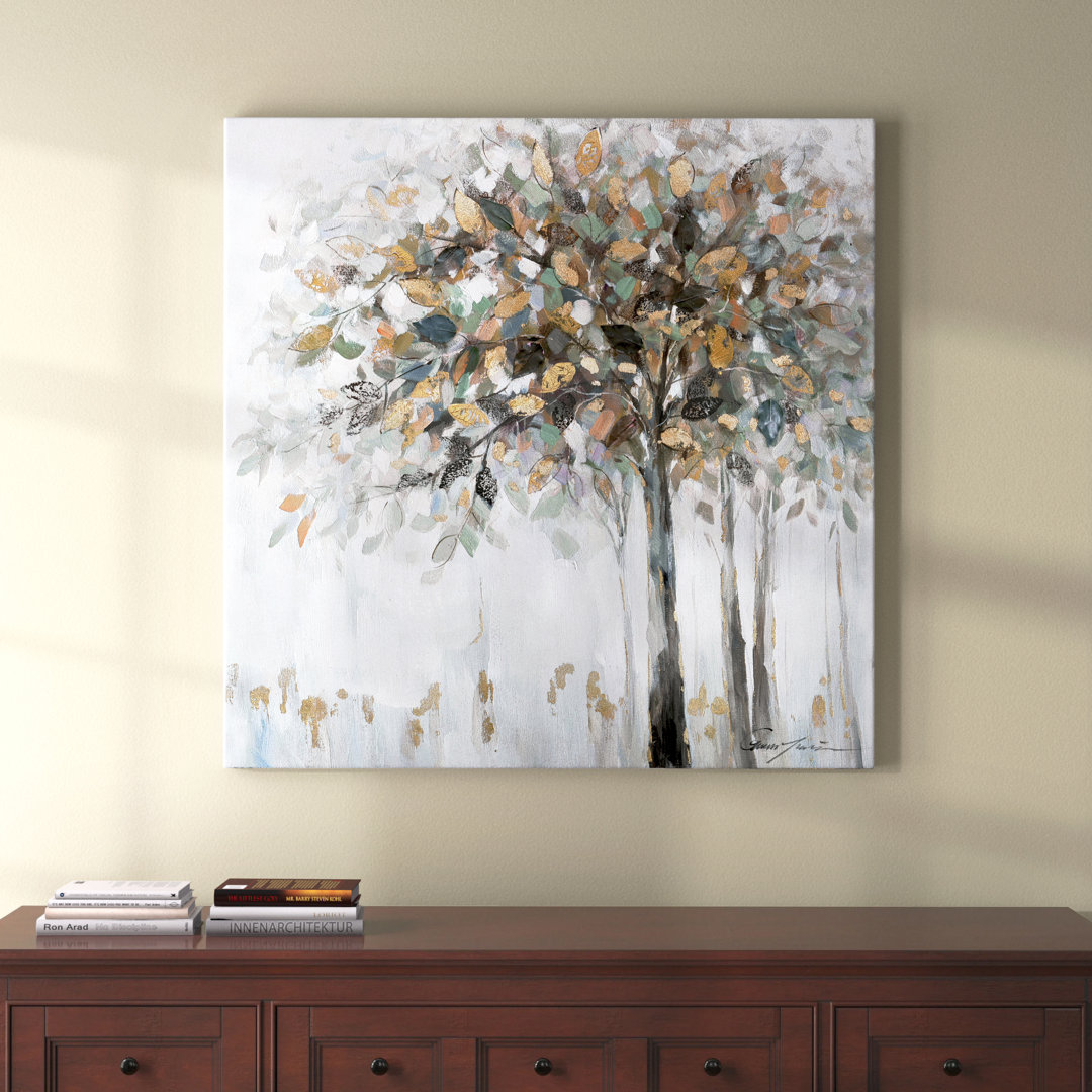 " Golden Leaf Tree Art Print On Wrapped Canvas " Lark Manor™ 