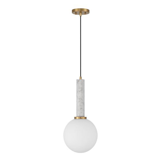 Romania Dimmable Single Light Pendant, White/Brass