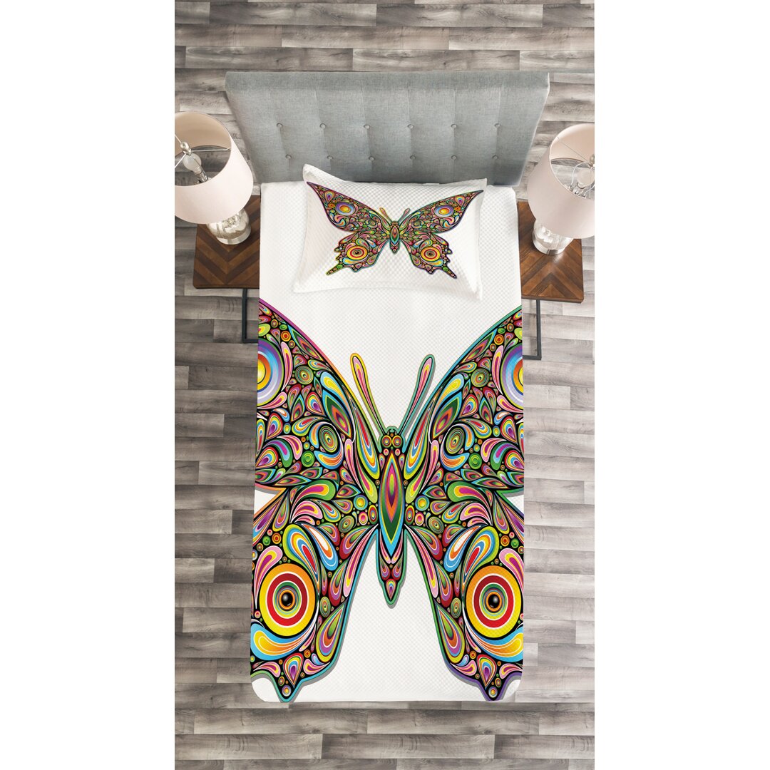 Tagesdecke Set, Schmetterling, Psychedelisch, Mehrfarbig