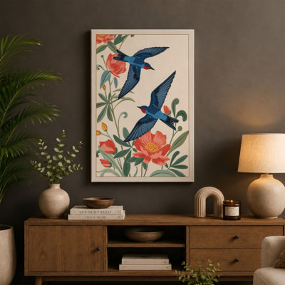 Kingfishers in Bloom Botanical - Wrapped Canvas