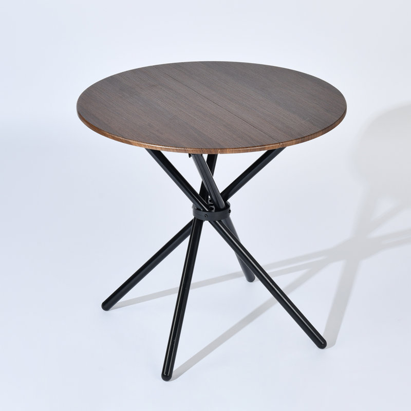 Menca 29.5'' Round Dining Table, Wood Top Breakfast Table With Black Metal Legs, Brown