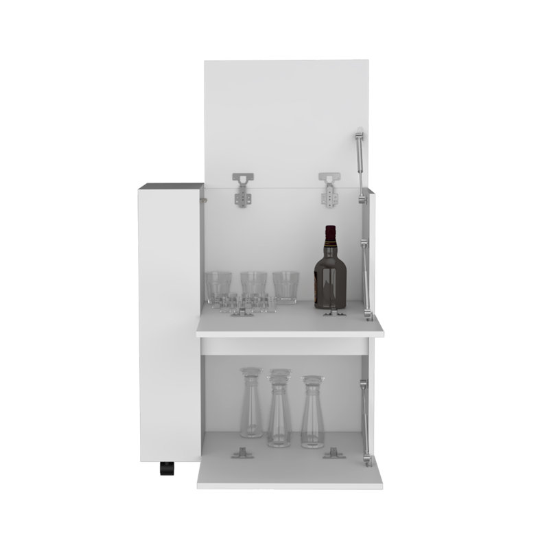 Glasgow Bar Cart Two Pull-Down Door Cabinets and Two Open Shelves