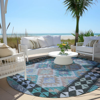 Tapis bleu sarcelle lavable à la machine intérieur / extérieur Xhevrie
