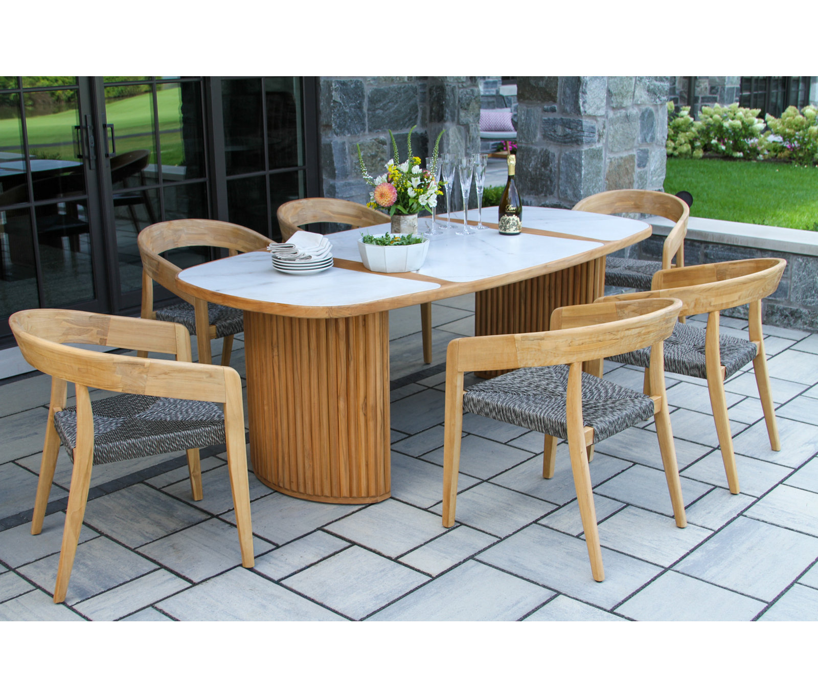 Estate 40" Teak Patio Dining Set, White, Gray/Natural