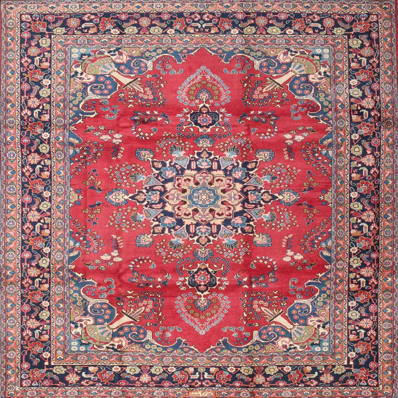 Tapis rouge/bleu traditionnel Mailelani, Carré 5 pi