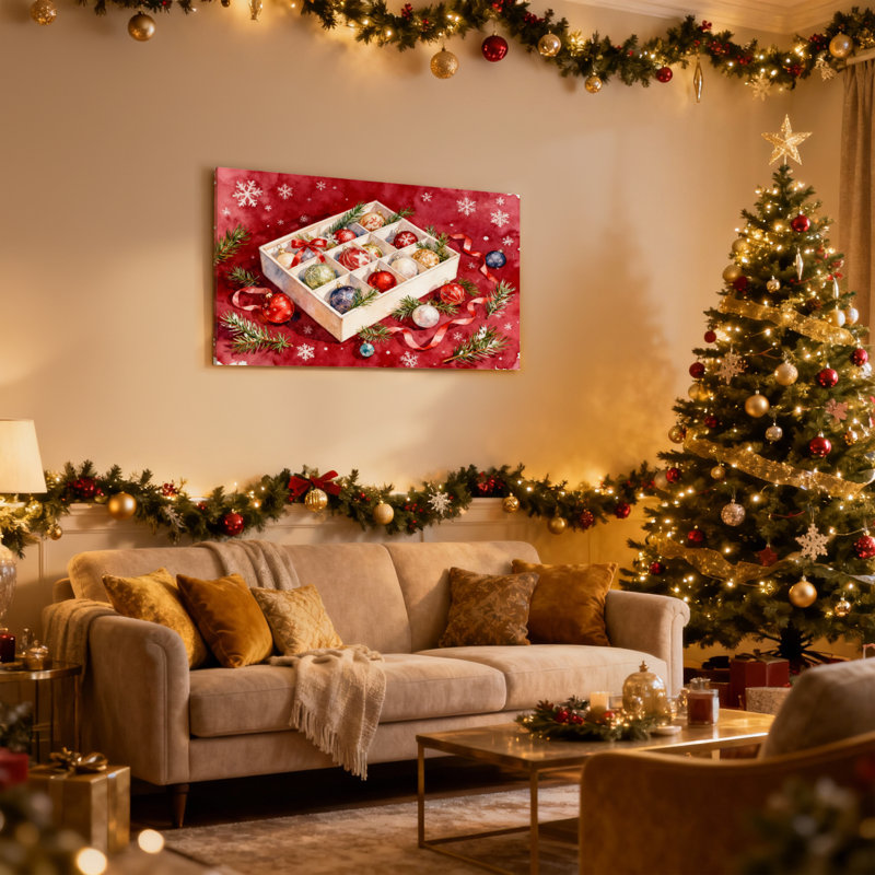 Ornements de Noël en boîte avec 3 flocons de neige, H 16 po x l 24 po