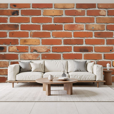 Industrial Decorative Mural Red Brick Wall Weathered Texture Mortar Lines Wallpaper 100"H x 144"W Self-Adhesive Wall Decor for Bedroom