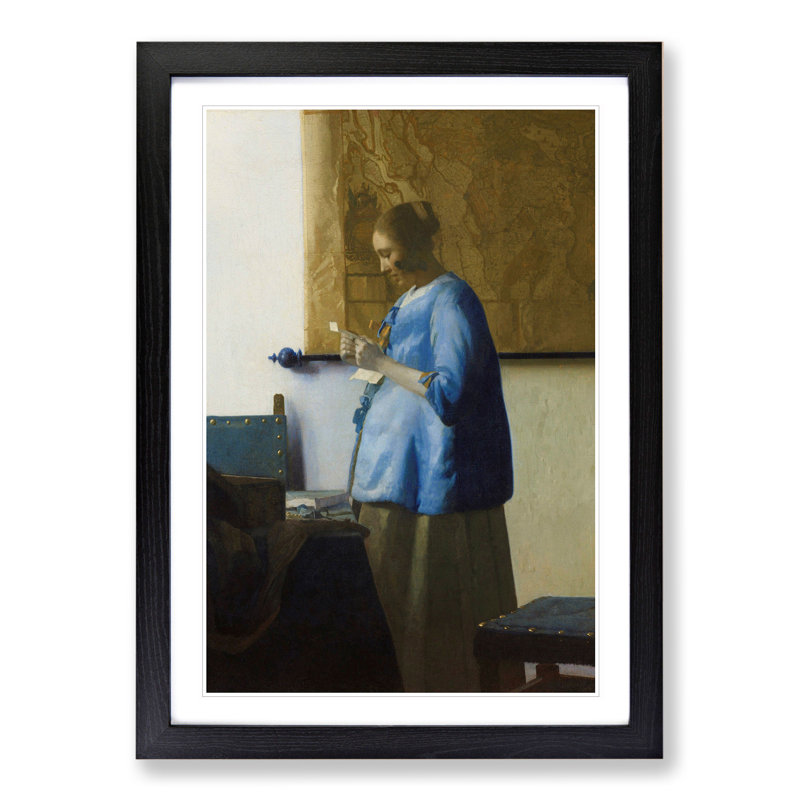 Woman Reading a Letter by Johannes Vermeer - Picture Frame Painting, Black Framed, 65cm H x 48cm W x 2cm D