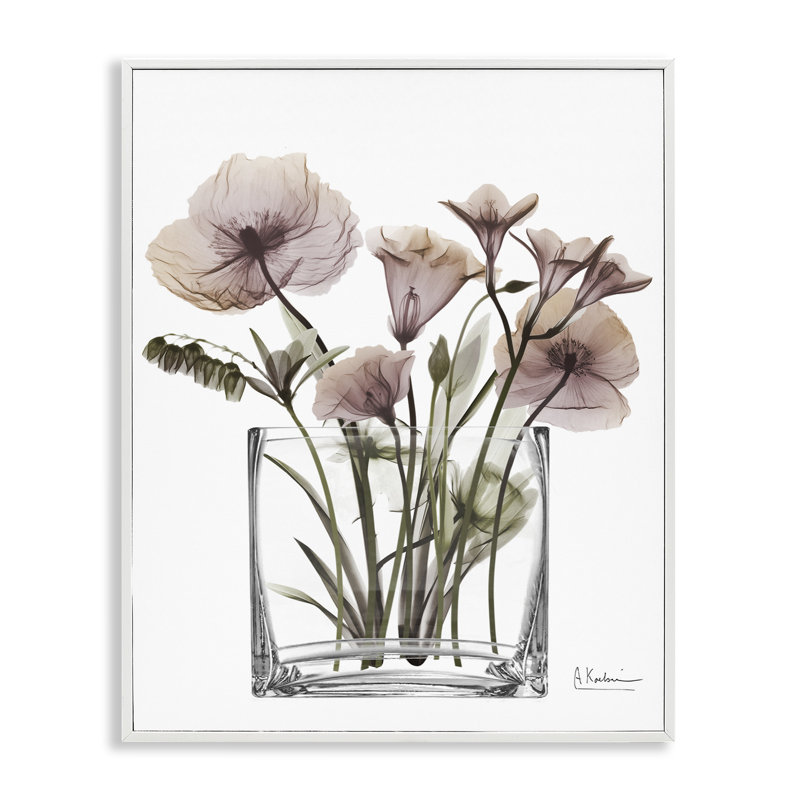 Modern Translucent Flowers Framed Giclee, design by Albert Koetsier, 20" H x 16" W, Coastal White Framed Giclee