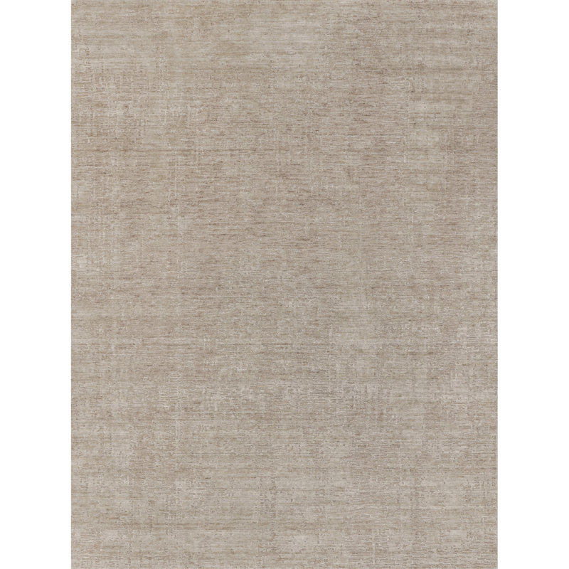 Hand Knotted Area Rug in Taupe/Ivory, Rectangle 6' x 9'