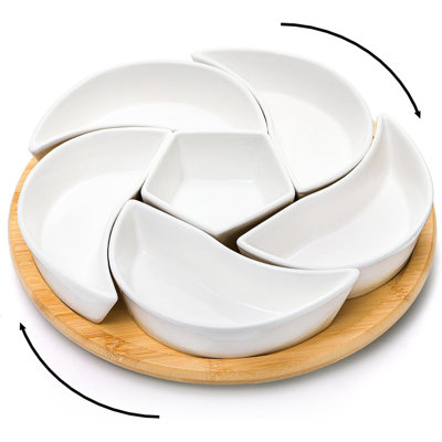 Ensemble de plateaux rotatifs en céramique, avec 6 compartiments amovibles, ensemble de 11 pouces d'assiette à apéritif / assaisonnement / bol à collation, convenant pour Noël, l'Action de grâce, les fêtes et la cuisine.