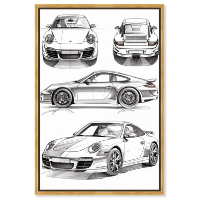 Sports Car Sketch Canvas Mancave Art by Art Remedy