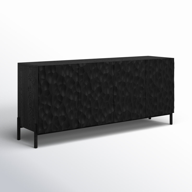 Fife 71'' Black Solid Wood Sideboard with Hand-Chiseled Doors