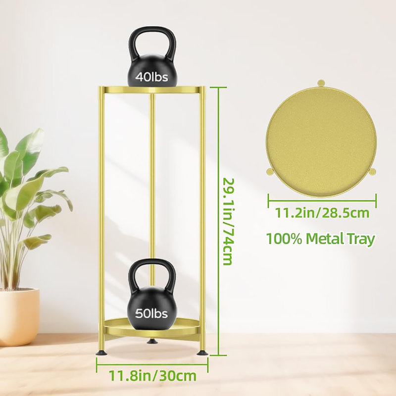 Support à plante à 2 niveaux pour l'intérieur et l'extérieur, métal robuste, utilisation efficace de l'espace vertical, Doré