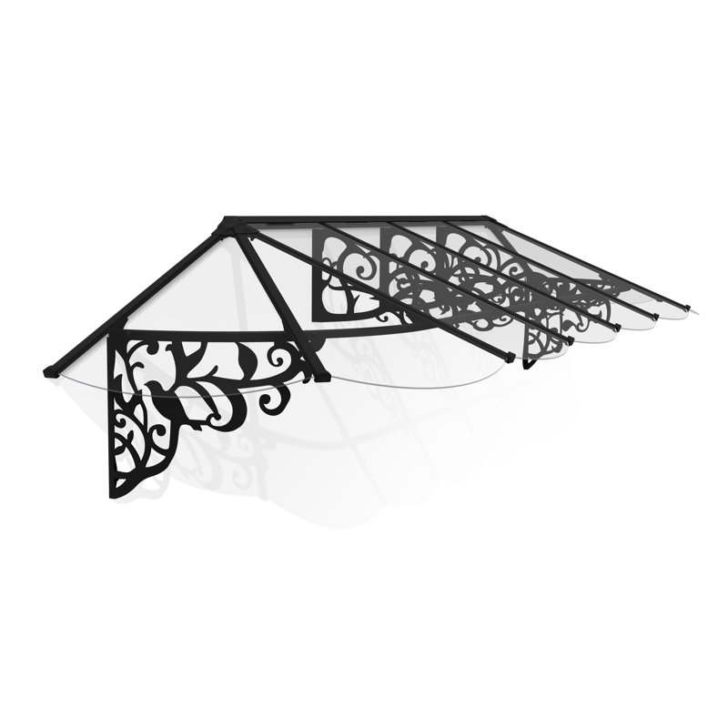 Palram - Canopia Lily 12' x 3'  Acrylic Galvanized Steel Stationary Dome Door and Window Awning Black/Clear
