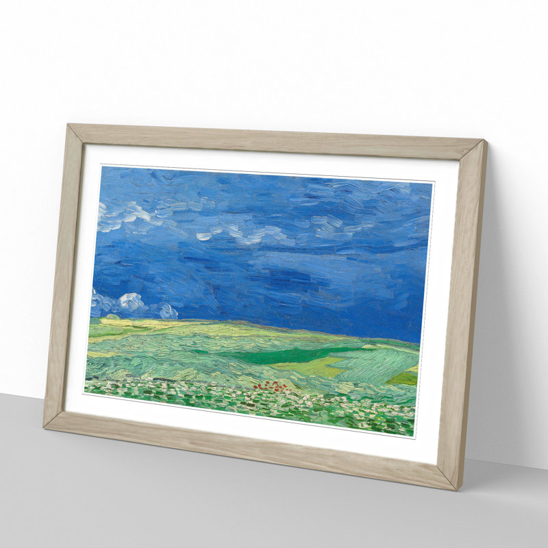 Wheatfield Under Thunderclouds by Vincent Van Gogh - Picture Frame Painting, 48cm H x 65cm W x 2cm D, Oak