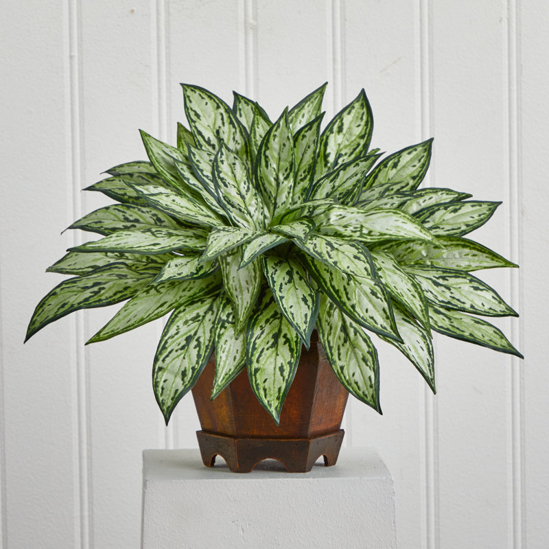 14'' Faux Foliage Plant in Wood Decorative Vase