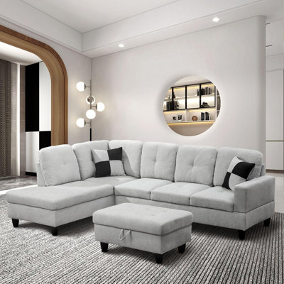 3-Piece Flannel Sectional Sofa