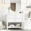Meuble-lavabo de salle de bain 36 po - Blanc, structure en bois massif, 4 tiroirs, lavabo encastré en céramique, rangement fonctionnel avec lavabo 36 po, tablette spacieuse-1226233337