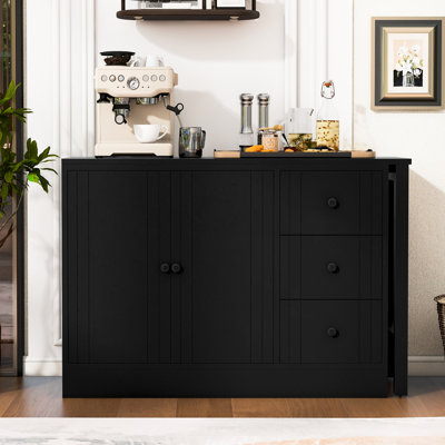 89.7'' Sideboard With Extendable Table, Multifunctional Storage For Living Room, Study And Foyer, Space - Saving, Adjustable Shelf, Silent Drawer Slides, Textured Design, Finish Table Sideboard,