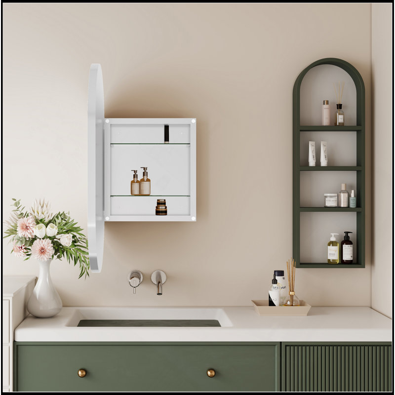 Versatile20x34 Inch Oval Recessed Medicine Cabinet, Metal Framed Bathroom Wall Cabinet With Mirror And Adjustable Shelves, Wall Mirror With Storage For Bathroom