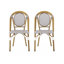 2 chaises de bistro françaises pliantes - structure en aluminium, blanc et gris