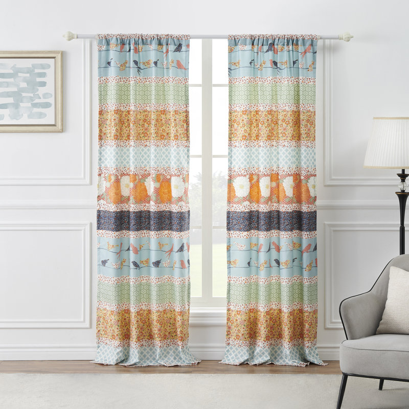 Carlie Semi-Sheer Rod Pocket Curtain Panels, 42" W x 84" L, Calico Stripes