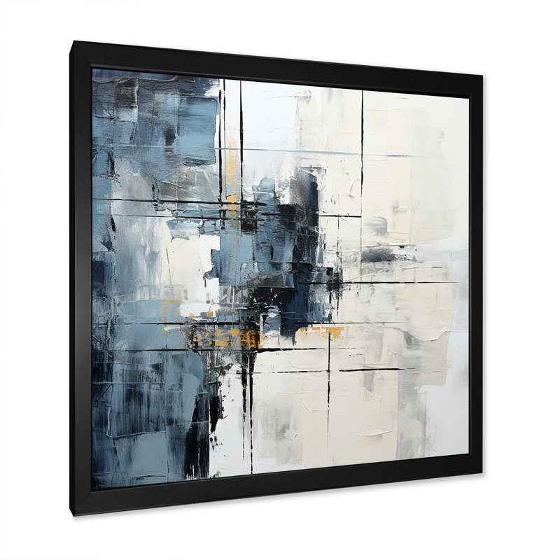 «Blue and White Abstract I», reproduction d'art sur toile abstraite, H 16 po x l 16 po x P 1 po, Cadre photo noir