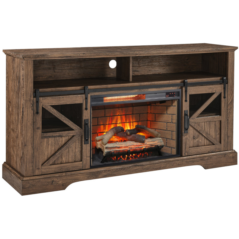 60 Inch Electric Fireplace  Entertainment Center With Door Sensor-Reclaimed Barnwood Color, Reclaimed Barnwood