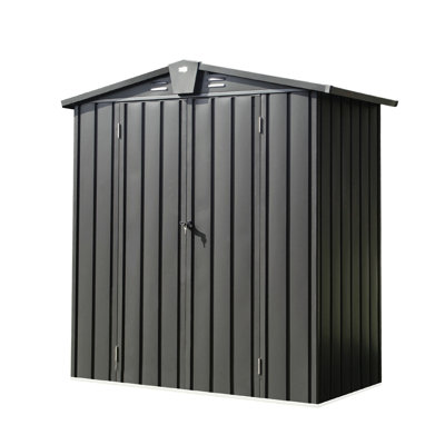 Galvanized Metal Outdoor Shed 5.7x3 Ft - For Patio, Garden, Backyard, Lawn Lockable Double Doors, High Capacity Storage, Rust- Material, Sloping Roof For Rain Drainage Storage Steel Door, Substantial