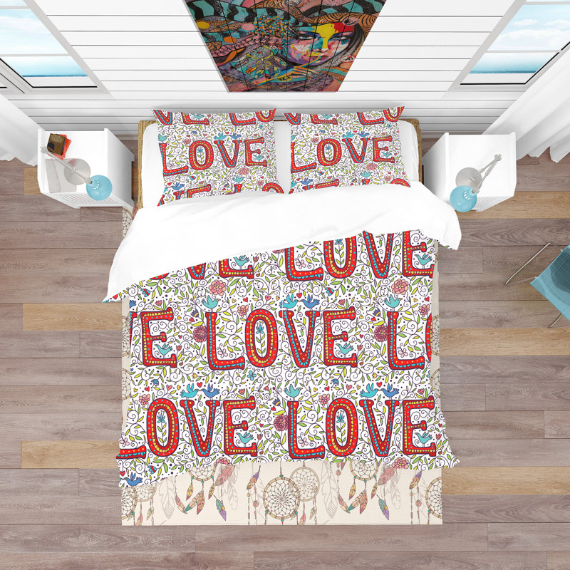 Design Art Color Love Pattern - Floral Nature Duvet Cover Set - Microfiber Polyester