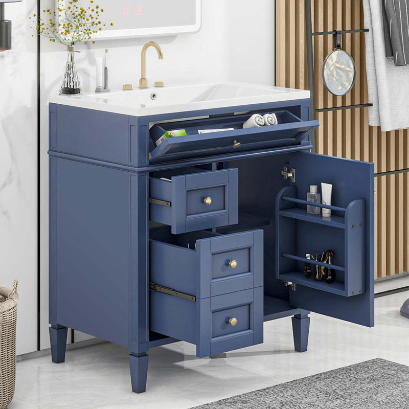 Georga 30'' Single Bathroom Vanity with Resin Top, Blue